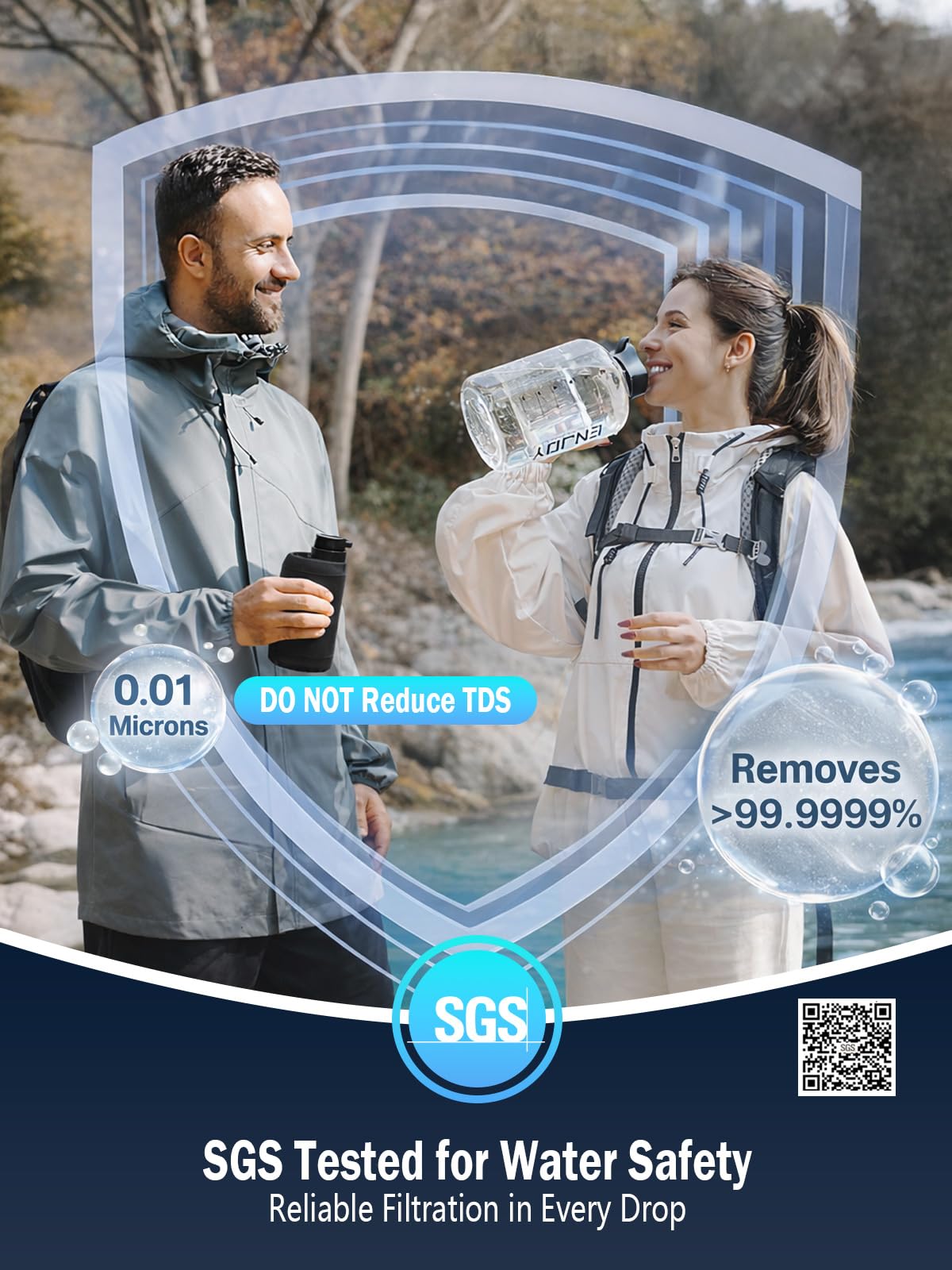 Electric Portable Water Filter for Camping, Hiking, Backpacking, Travel & Emergency Preparedness – Water Purifier for Outdoor Survival Gear – 6-Stage Filtration System with LED Light