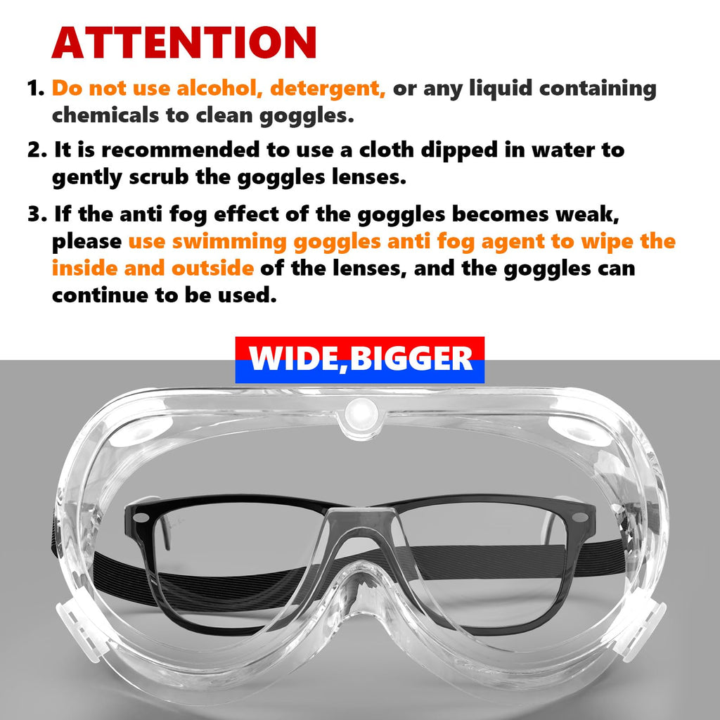 3PCS Anti Fog Protective Safety Goggles Clear Lens Wide (3 Count)