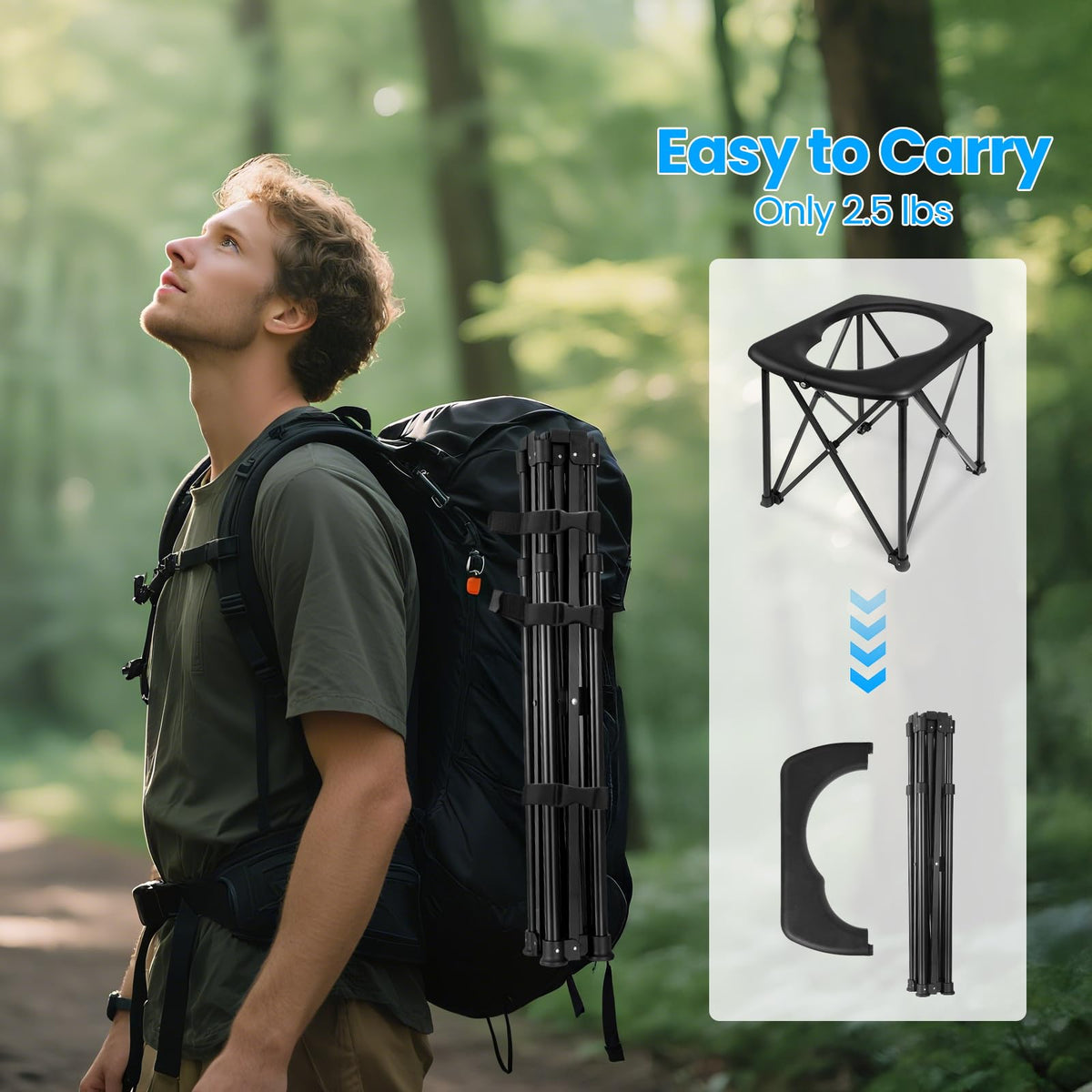 15.6'' Portable Toilet for Camping, Ultralight Foldable Camping Toilet 2-Second Setup, 350LBS Portable Potty for Adults, Compact for Camping, Hiking, RV Travel, Trucker, Fishing, Beach, Outdoor Use