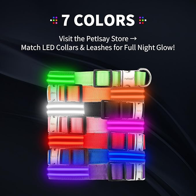 LED Dog Collar with Metal Buckle - USB Rechargeable Glow Collar for Dogs, Waterproof Light Up Dog Collar w/Reflective Strips - Adjustable Night Safety Collars by PetIsay(White,Large)