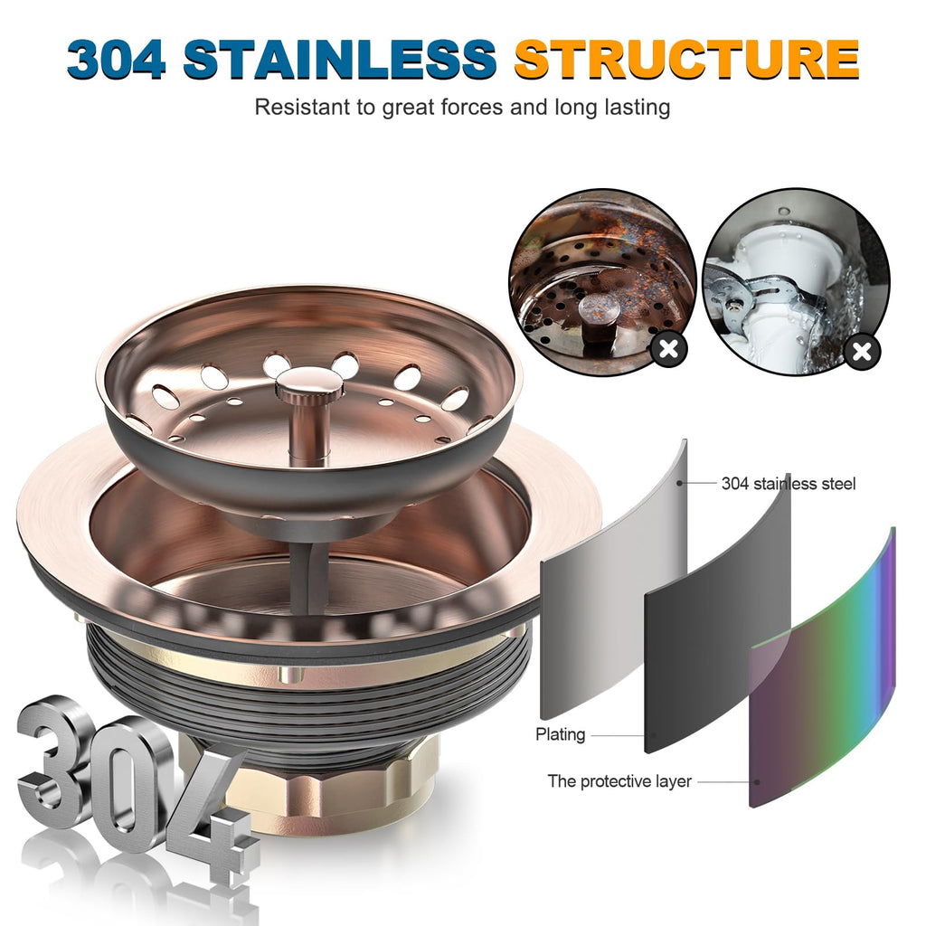 Stainless Steel Copper Sink Drain Strainer Kit 3