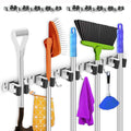 2 Pack Broom Holder Wall Mount 5 Racks 4 Hooks Stainless Steel Broom Mop Holder Anti Slip Storage Rack Strong Load Bearing Waterproof Broom and Mop Organizer Wall Hanging for Bathroom Kitchen Garage (2 Count)