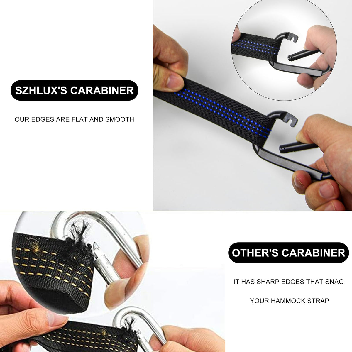 SZHLUX Hammock Straps for Trees - Set of Two 10ft Long, with 38 Loops & 2 Carabiners| Essential Hammock Accessories
