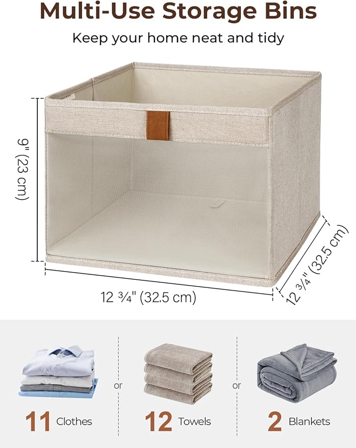StorageWorks Closet Storage Bins, Large Storage Baskets with Clear Window and Handles, Foldable Fabric Organizer for Clothes, Shelves, Brown and Beige, 3 Pack