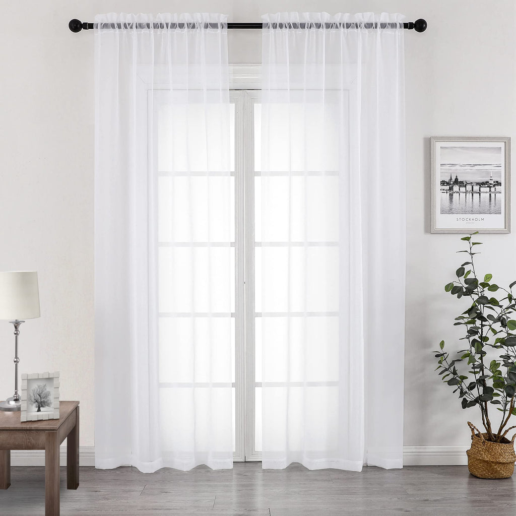 White Sheer Curtains 96 inches Long 2 Panels Set (2 Count)