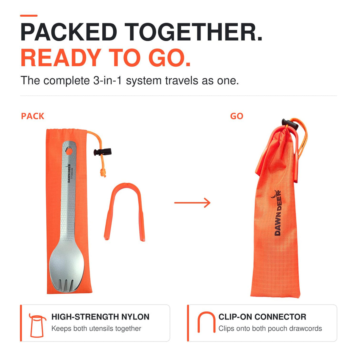 DAWN DEER 3-in-1 Titanium Camping Spoon and Spork Set, 6.3-Inch