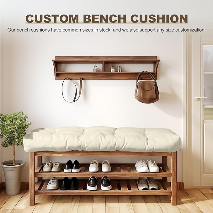 Bench Cushion 47 inches,Indoor/Outdoor Non-Slip Tufted Cushions, Premium Waterproof Linen, Soft Piano Sofa Cushions, High-Density Memory Foam(Light Beige-47x19x4in)