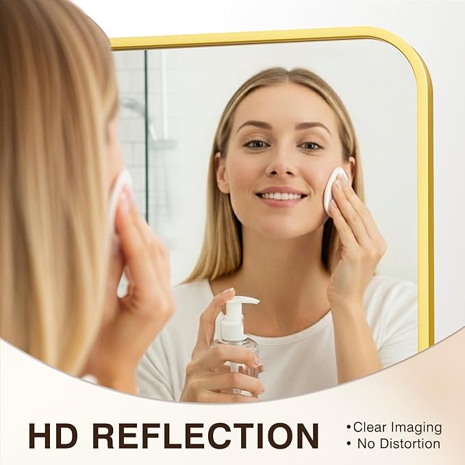 FICTOR Bathroom Mirror, 36"x24"Gold Framed Vanity Mirror for Wall, Shatterproof &Anti-Rust Bathroom Mirrors for Over Sink, Bedroom, Living Room, Entryway, Vertical/Horizontal Mount