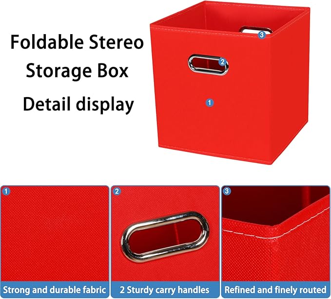 STOREONE 13 Inch Cube Organizer Bins ,Black Fabric Storage Bins，Foldable Storage Bins Basket with Dual Handles Fabric Organizer Bins and Storage Box，Set of 3,Red