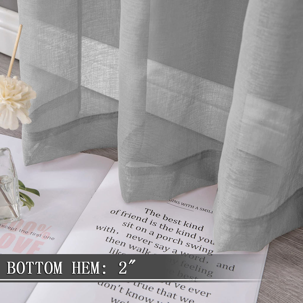 Short Sheer Curtains Linen Textured Bedroom Curtain Sheers Light Filtering Rod Pocket Voile Curtains for Living Room
