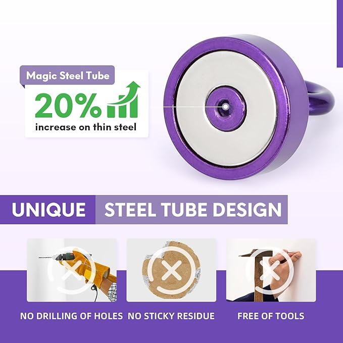 Neosmuk Magnetic Hooks, Cruise Ship Essentials, 40lb+ Heavy Duty Magnetic Hooks for Cruise Cabins, Refrigerator, Grill, Hanging, and Travel | Extra Strong Must-Haves Magnet Hook,Purple,Pack of 10