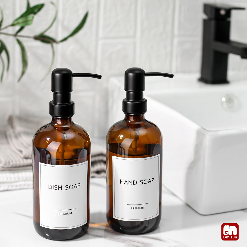 Amber Glass Soap Dispenser (2 Count)
