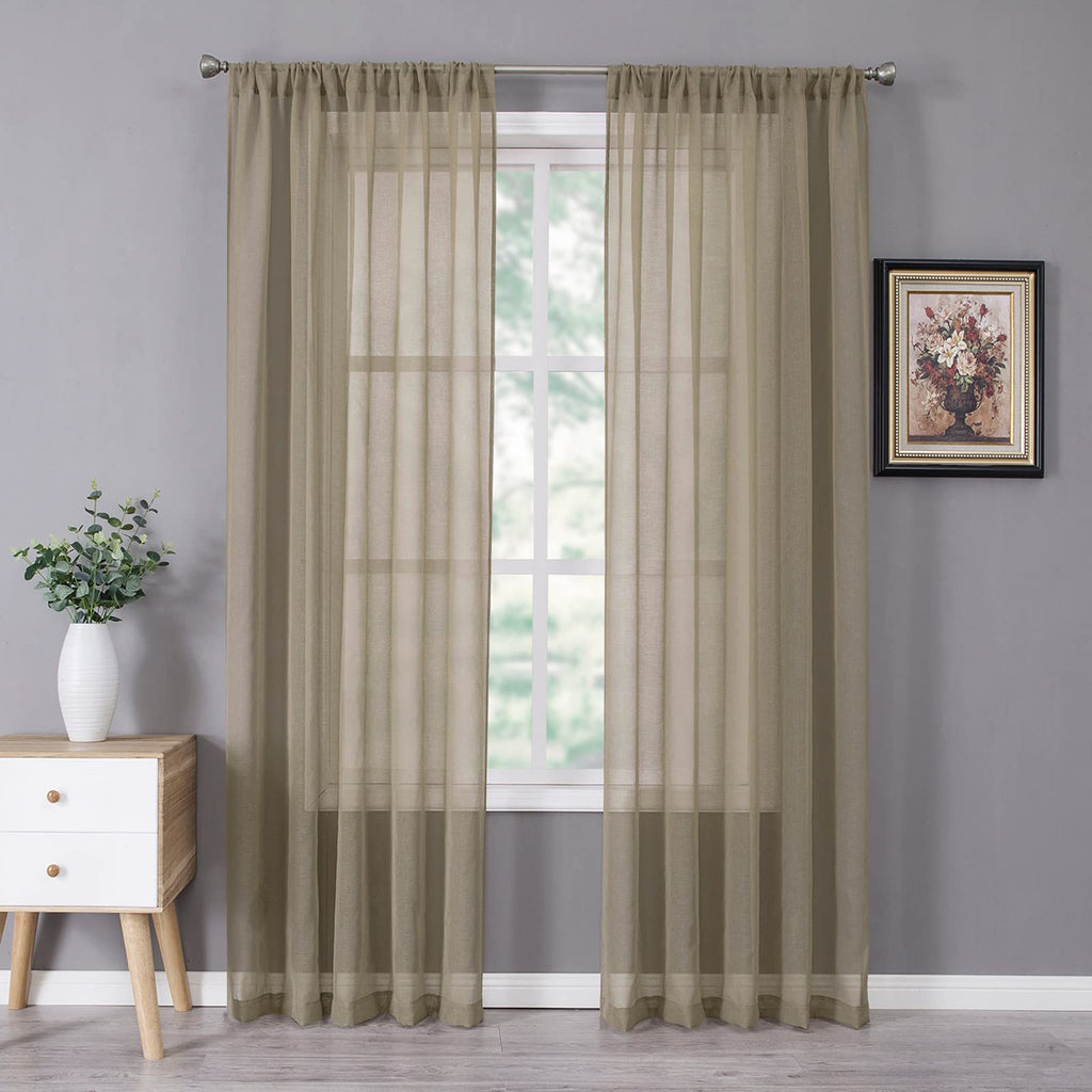 Sheer Curtain Linen Textured Living Room Curtains Sheer Light Filtering Rod Pocket Voile Curtain for Bedroom