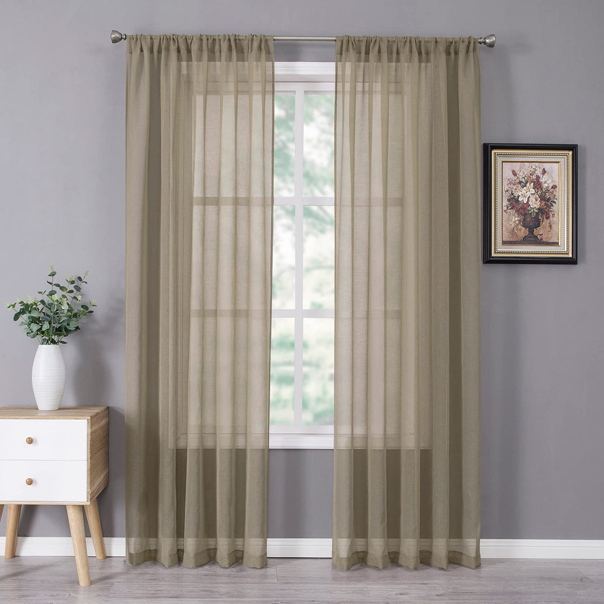 Sheer Curtain Linen Textured Living Room Curtains Sheer Light Filtering Rod Pocket Voile Curtain for Bedroom
