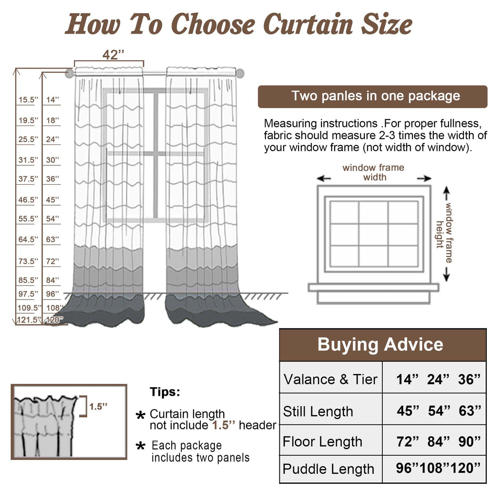 Chocolate Brown Sheer Curtains 54 Inch Long 2 Panels (2 Count)