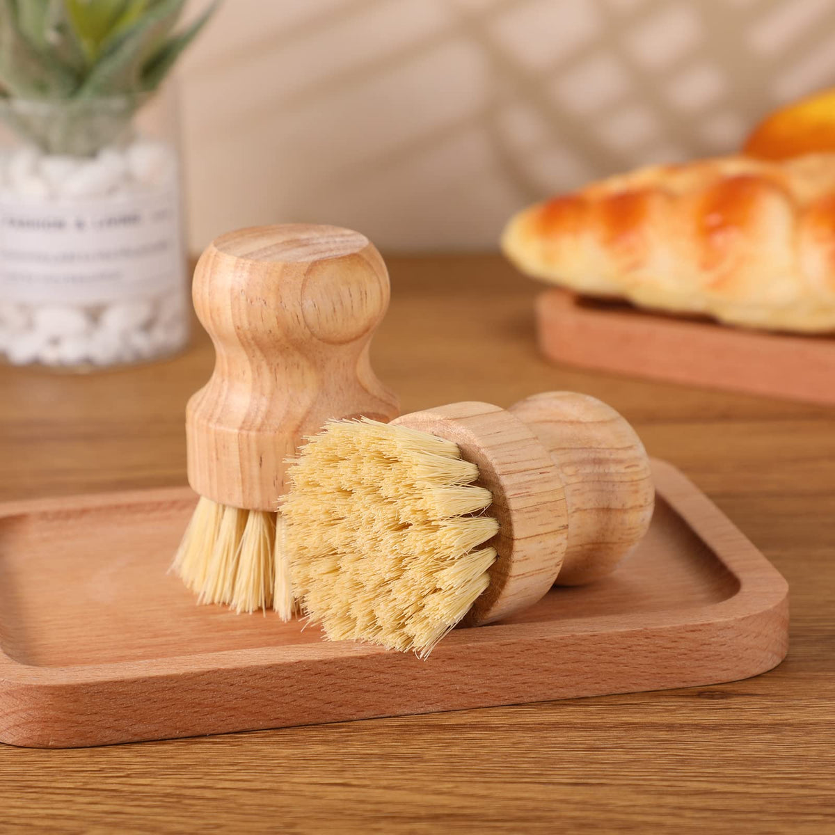 30 Packs Bamboo Dish Scrub Brushes Wooden Scrubbers Set Kitchen Dishwashing Scrubber with Natural Sisal Bristles for Iron Pot Pan Sink (30 Count)