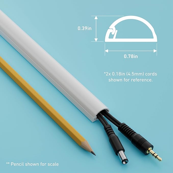 D-Line Half Round Cord Hider, Patented Cable Cover, Hide TV Wall Mount Wires, Raceway for Cords, Decorative Wire Covers, Paintable, Adhesive Cable Concealer, 8X 0.78in W x 0.39in H x 39in L,White