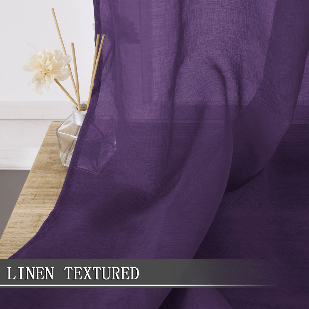 Short Sheer Curtain Living Room Linen Textured Curtains Sheer Light Filtering Voile Rod Pocket Curtain for Bedroom (2 Count)