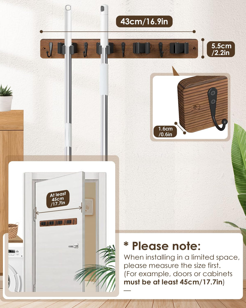 2 Pack Broom Holder Wall Mount (2 Count)