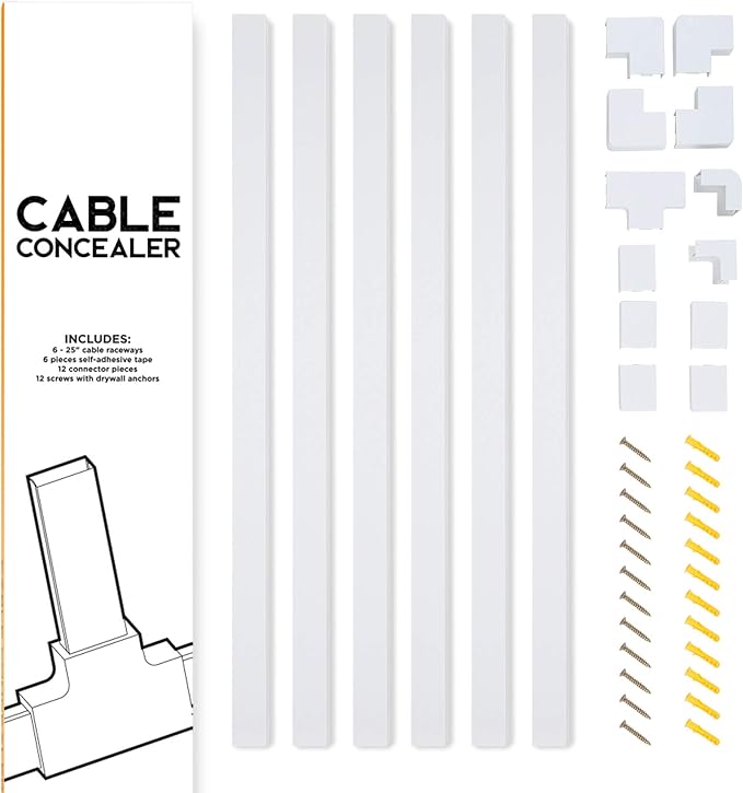 Simple Cord Organizer, 150in Cable Management Under Desk - Easy to Install Screws or Adhesive Mount Cord Covers for Wires on Wall, Desk and Home Office, Wall Cable Organizer (White)