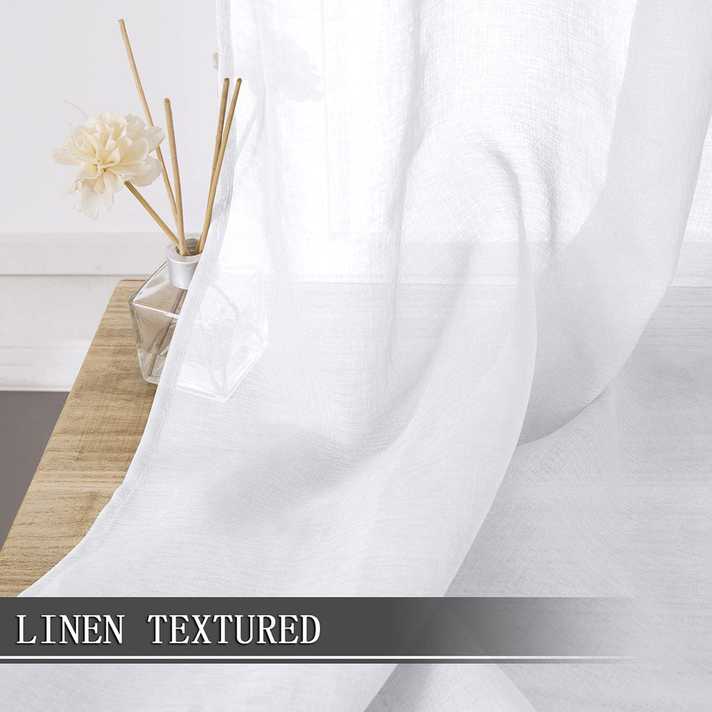 Sheer Curtains Bedroom Linen Textured Curtain Sheers Light Filtering Voile Rod Pocket Curtains for Living Room (2 Count)