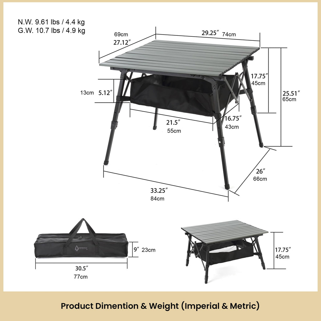 ARROWHEAD OUTDOOR 39 in Aluminum Folding Camp Roll Up Table, Camping