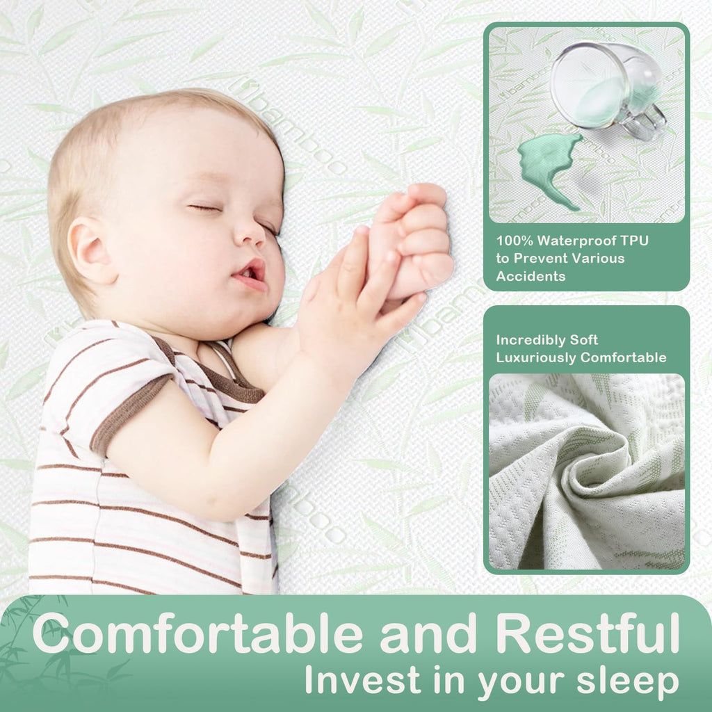 California King Mattress Protector Waterproof Mattress Pad Washable Bamboo Rayon Mattress Cover Breathable Noiseless Bed Protector 5"