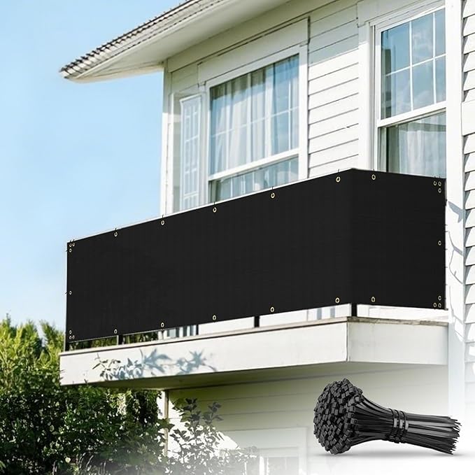 2.5' x 264' Balcony Privacy Screen Fence Cover with Zip Ties Grommets for Apartment Patio Porch Deck Backyard Outdoor (Black)