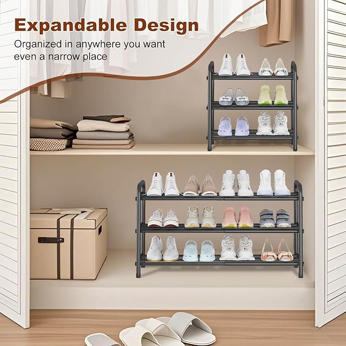 KANAV Expandable Shoe Rack Organizer – 3-Tier Shoe Shelf for Closet, Entryway & Front Door – Space-Saving Shoe Storage Solution