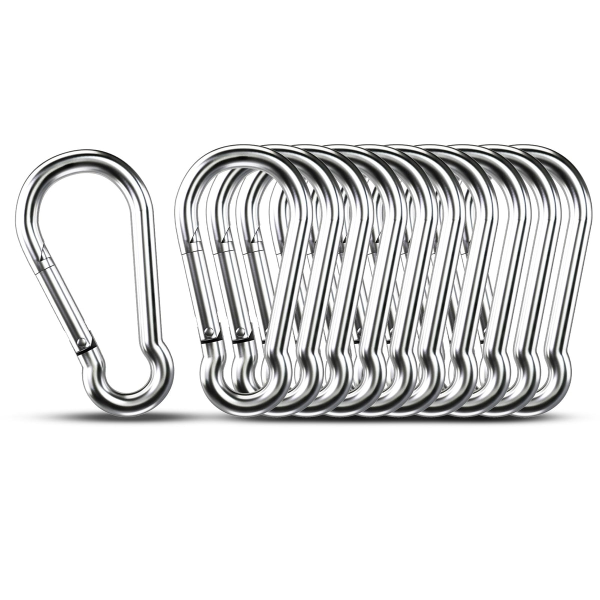 Small Carabiner Clip Hooks, 10pcs 1.57 inch Carabiners Heavy Duty, 304 Stainless Steel Spring Snap Hook Fits Camping Hiking, Metal Clips for Rope Chain Keychain Keys Rings