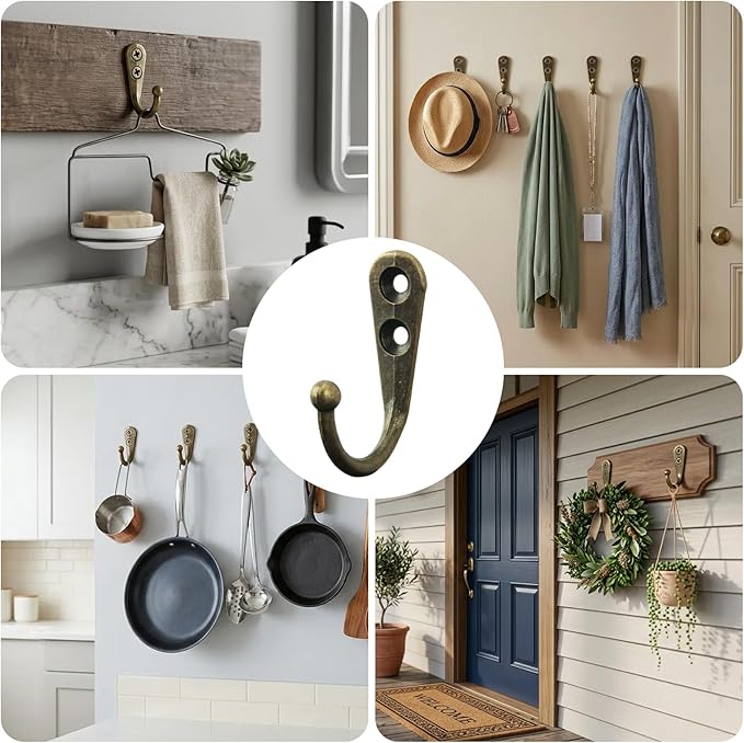 POZEAN 40 Pack Wall Hooks for Hanging, Heavy Duty Small Coat Hooks Wall Mounted for Living Room, Bathroom, Kitchen, Bedroom for Key, Cup, Bag, Hat, Scarf, and More (Bronze)