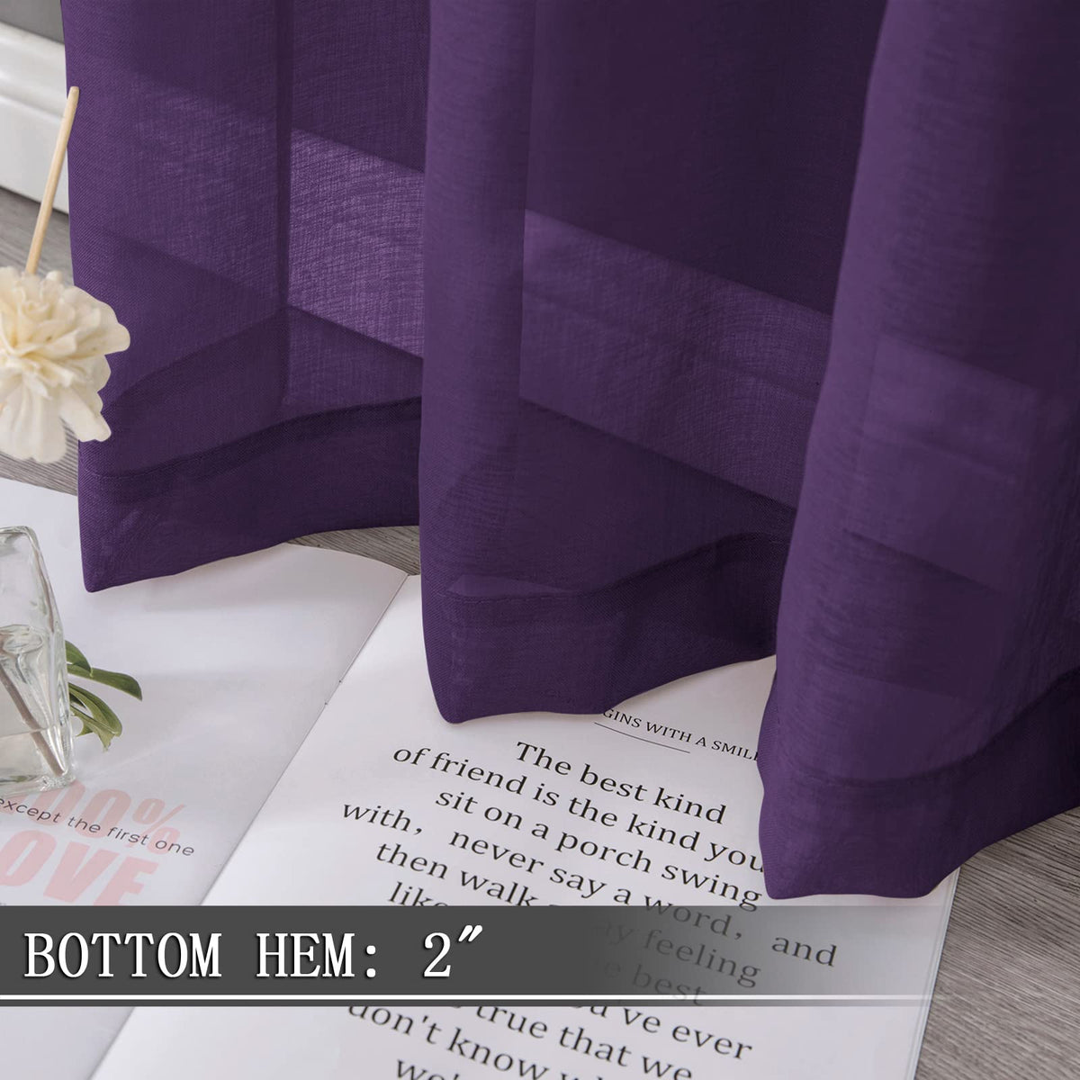 Short Sheer Curtain Linen Textured Living Room Curtains Sheer Light Filtering Rod Pocket Voile Curtain for Bedroom (2 Count)