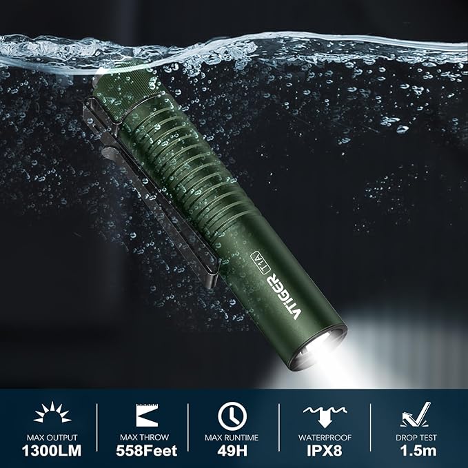 VTIGER T1A Mini Pocket EDC Flashlight with Clip,1300 Lumen Compact AA Rechargeable LED Little Flashlights, Super Bright Tail Switch Small Flash Light with Magnet for Camping,Hiking,Outdoor,Emergency