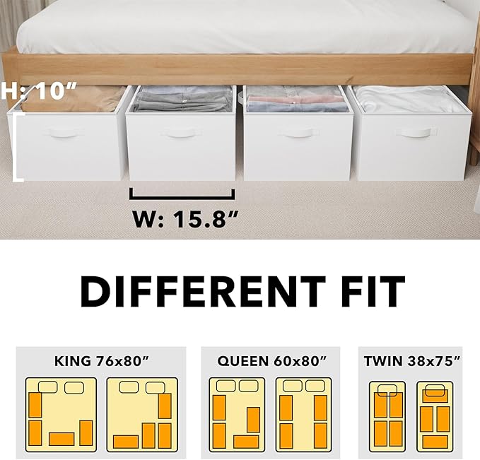 SpaceAid 4 Pack 10" High Under Bed Storage Containers, Large Underbed Storage Organizer Bins with Lids for Bedroom, Dorm, Clothes, Closet Organization, Bed Sheets and Blankets (White)