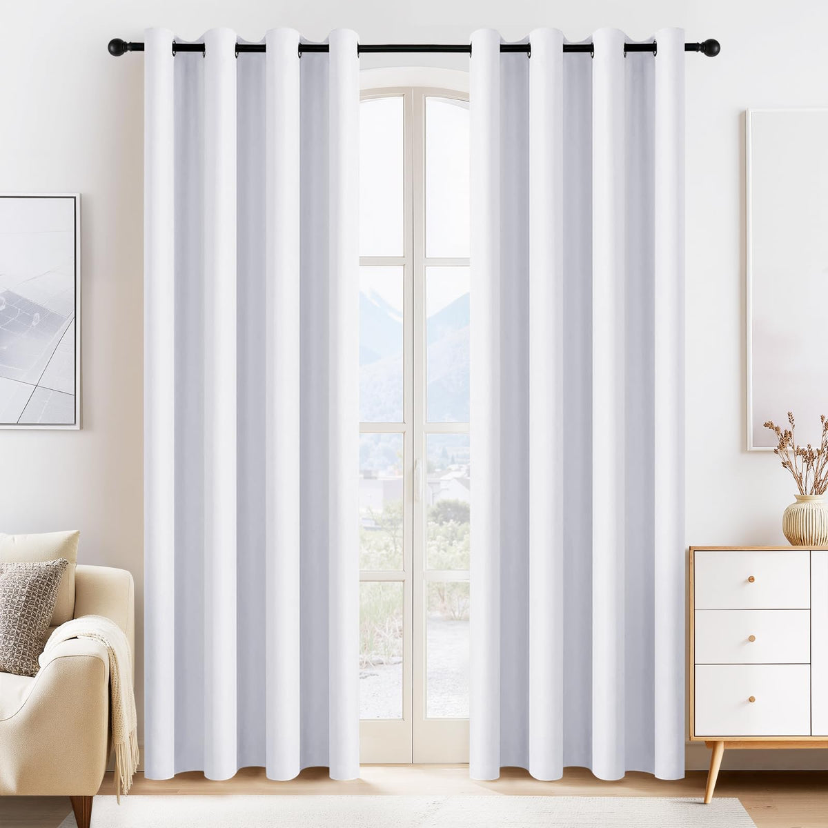 Pure White Blackout Curtains for Bedroom 84 Inch Length (2 Count)