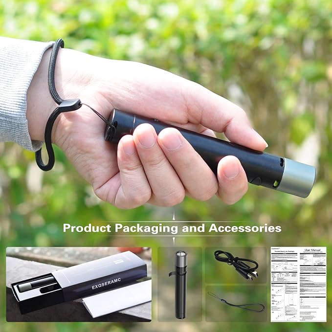 Tactical Flashlight 500 Lumens, LED Flashlight Rechargeable with Lighter & Alarm, 150m Beam Distance, USB-C 5V EDC Flashlight, Compact Handheld Light for Camping, Hiking, Fishing, Cycling (Black)
