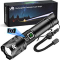 JAY-PARK High Lumen Flashlight - 10000 Lumens, Rechargeable 5000mAh with LCD Display, Zoomable Long Beam (3000m), IP67 Waterproof, 5 Modes & Belt Clip - for Camping, Dog Walking