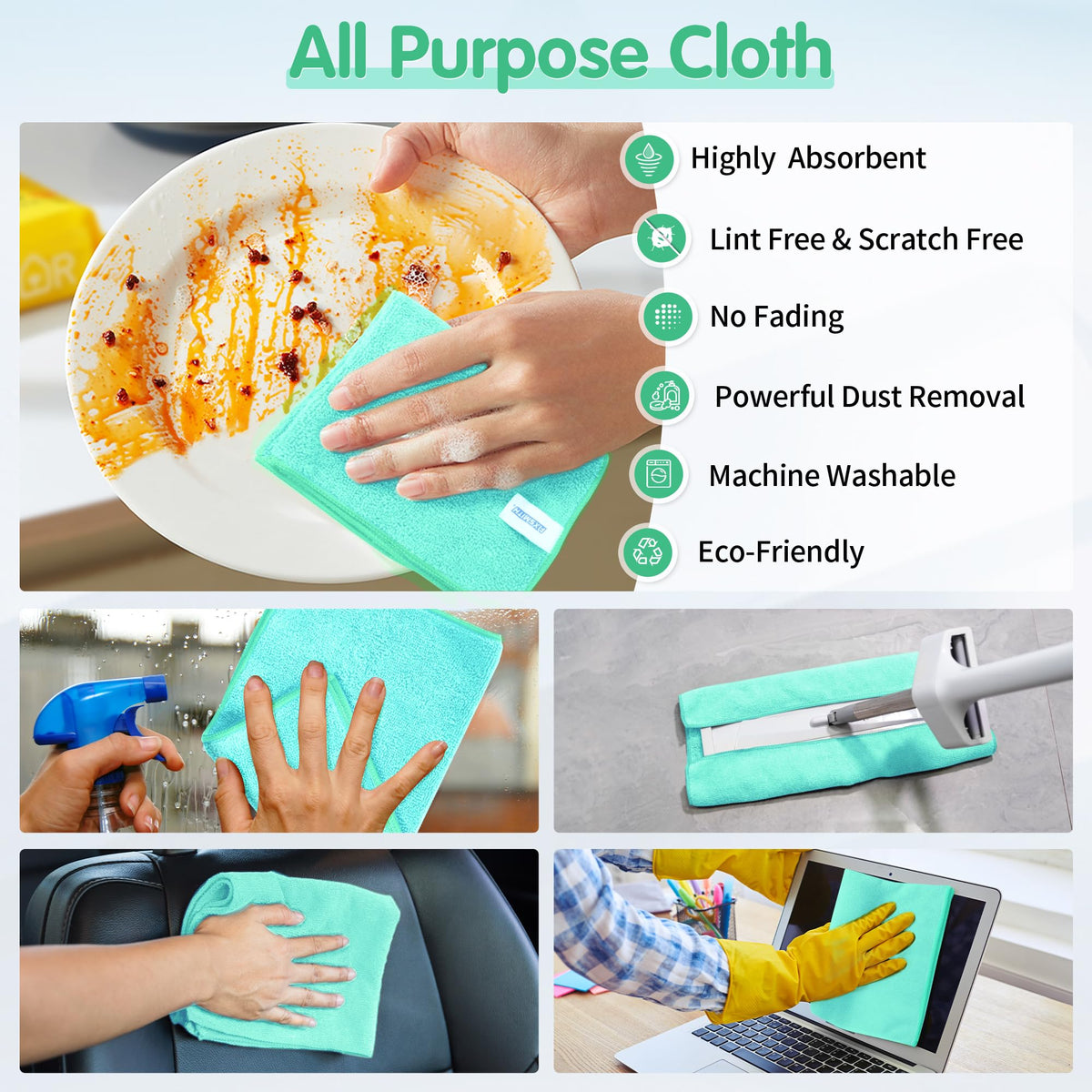 Turquoise Microfiber Cleaning Cloth (12 Count)