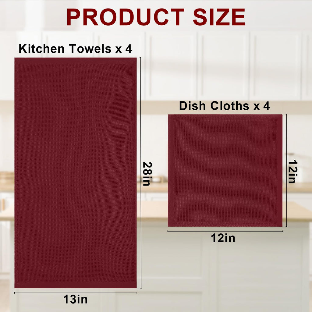 100% Cotton Kitchen Towels and Dishcloths Set (8 Count)