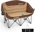 KingCamp Double Camping Chair, Oversized 880lbs Heavy Duty Loveseat for Adults Portable Folding XL 2 Person Couch Padded Comfortable Two Seat with Cup Holder for Outdoor Lawn Backyard, Khaki/Coffee