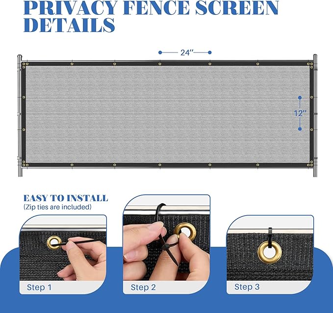 ECOOPTS 4'x280' Privacy Fence Screen Windscreen with Copper Grommets, Fit for Commercial Fence and Residential Garden Outdoor 90% UV Blockage, Cable Zip Ties Included (Gray)