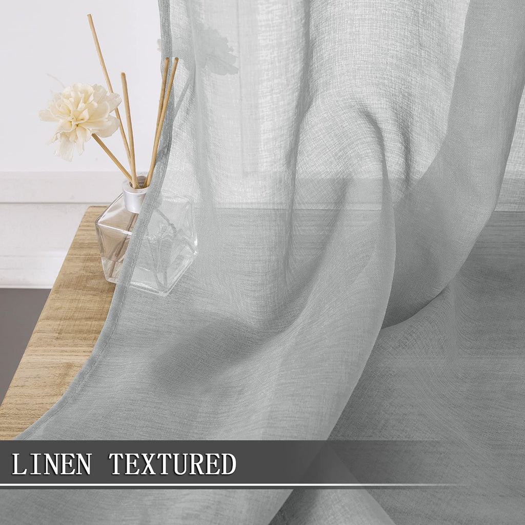 Short Sheer Curtains Linen Textured Bedroom Curtain Sheers Light Filtering Rod Pocket Voile Curtains for Living Room