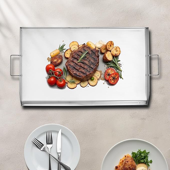 VEVOR Stainless Steel Griddle, 36x22 inch Universal Flat Top Rectangular Plate, Gas Grill Griddle for BBQ Grill, Teppanyaki, Portable Family Cookware with Handle, for Camping Tailgating Party