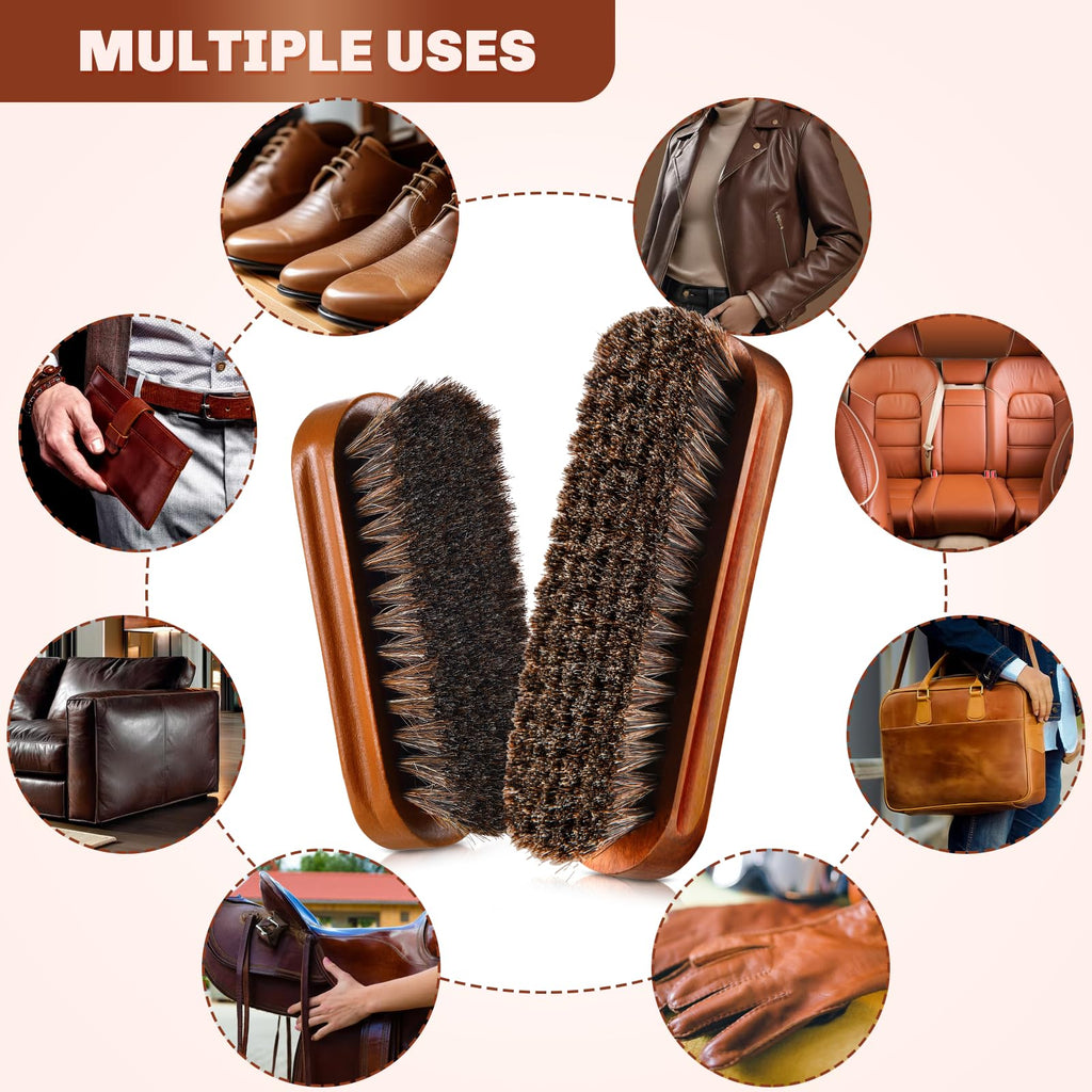 2 Pcs Horsehair Shine Shoes Brush Kit Polish Dauber Applicators Cleaning Leather Shoes Boots Care Brushes Suede Cleaner Brush (5.5 Count)