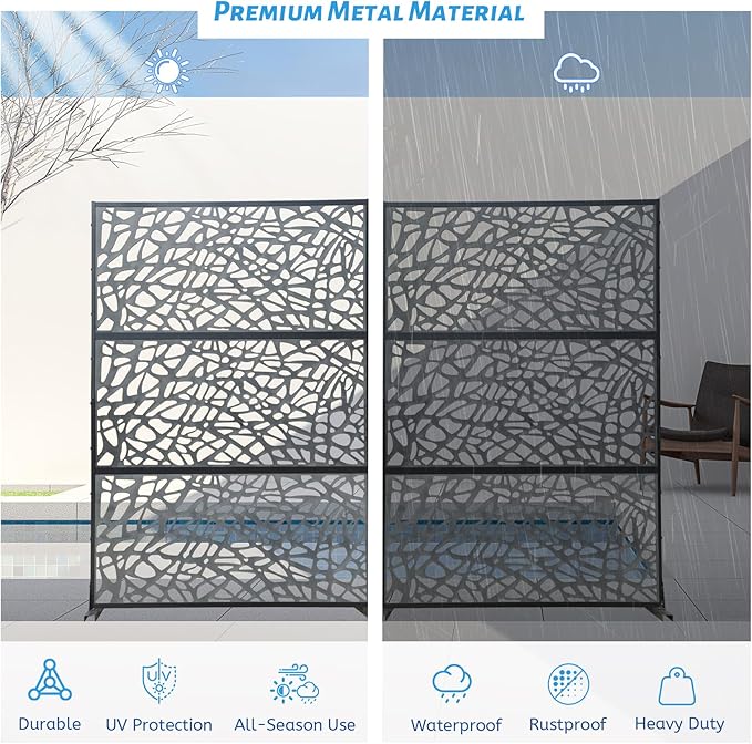 Domi Outdoor Living Privacy Screen, Freestanding, Modern, Black, Plastic Mesh, Galvanized Steel Frame