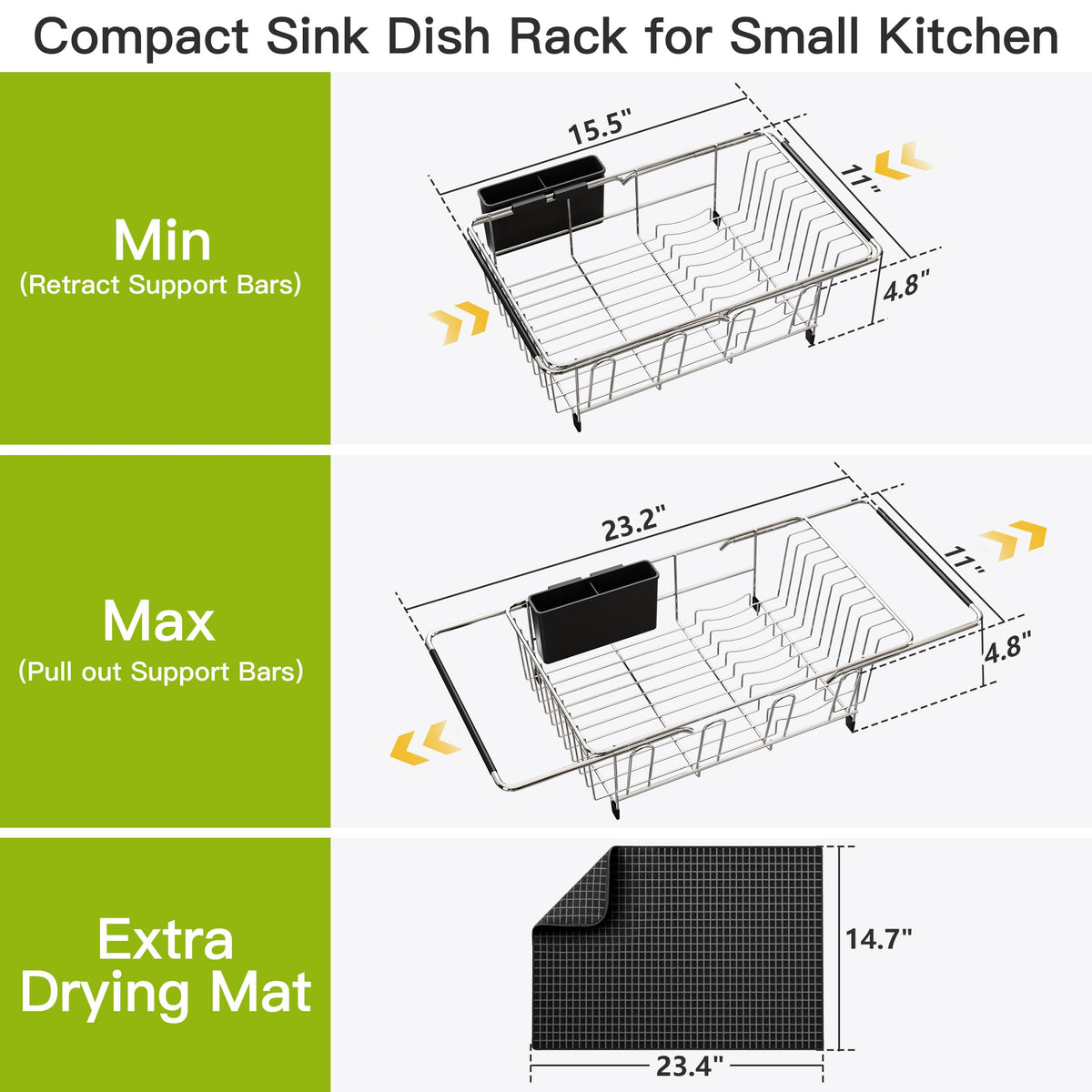 in Sink Dish Drying Rack with Mat