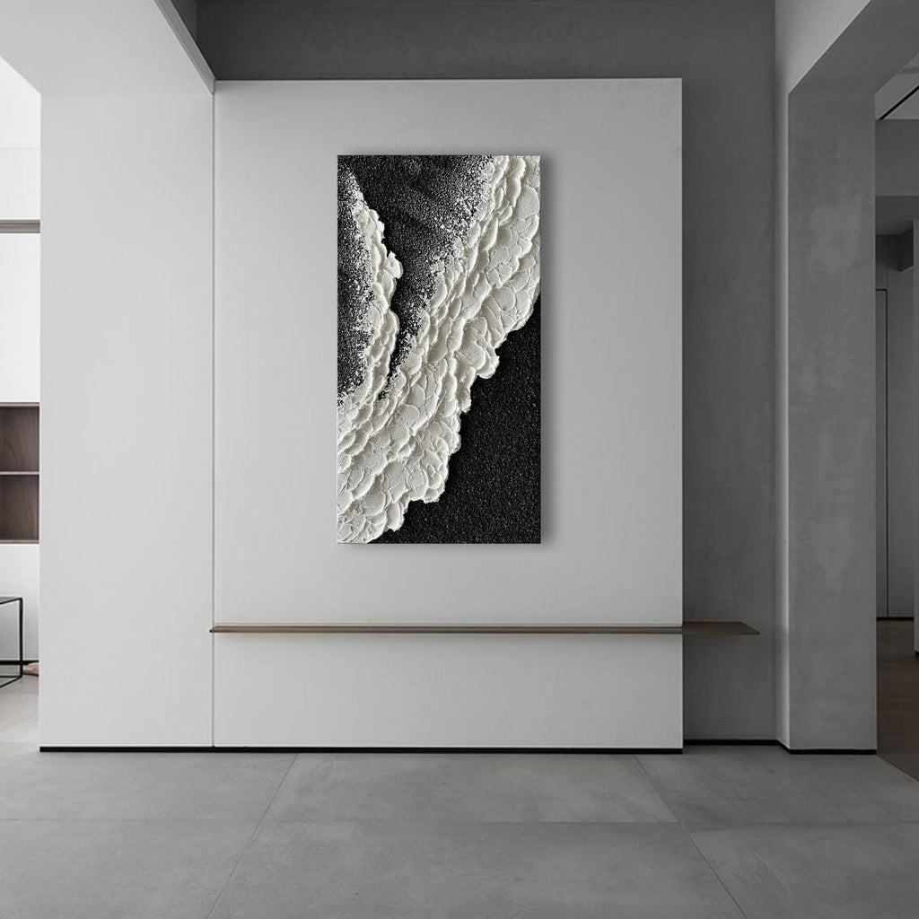 24x48 Inch Hand Painted 3D Ocean Wave Landscape Oil Painting Black and White Abstract Canvas Art Mural Family Wall Decoration Art