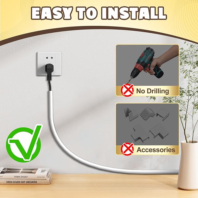 UOMTFAI Wall Cord Hider 118 Inch, Self Adhesive Cable Hider Cord Cover for Wires, Flexible Wire Cover Cable Raceway for Cord Management W0.59 H0.39in White