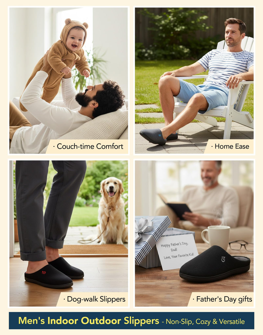 Men's Two Tone Cozy House Slippers Muted Black Gray