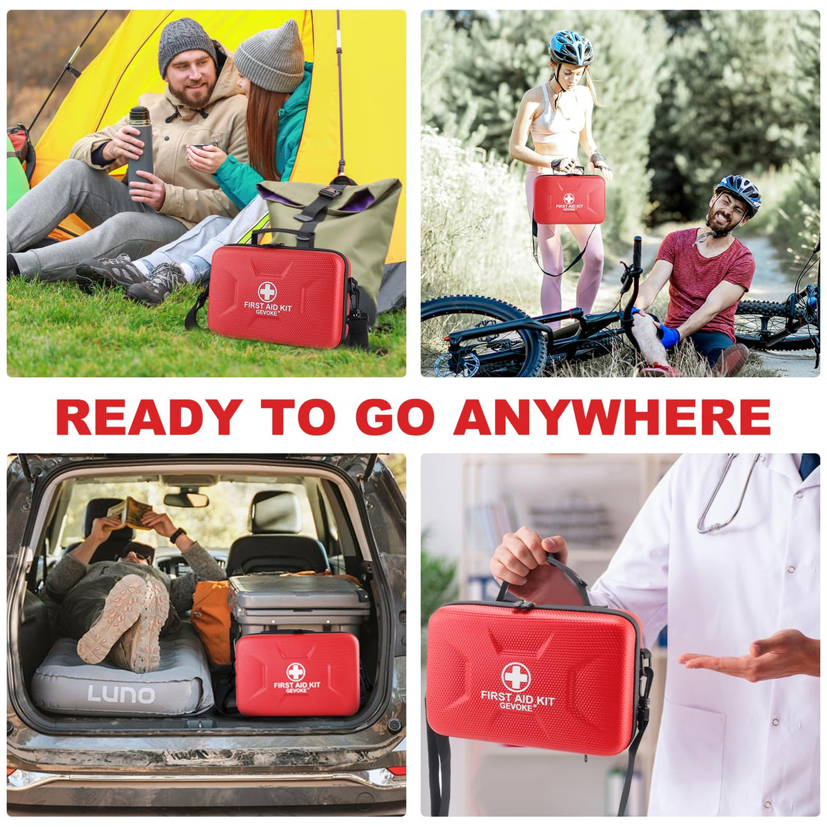 Gevoke First Aid Kit - 410 Piece, Waterproof, Red